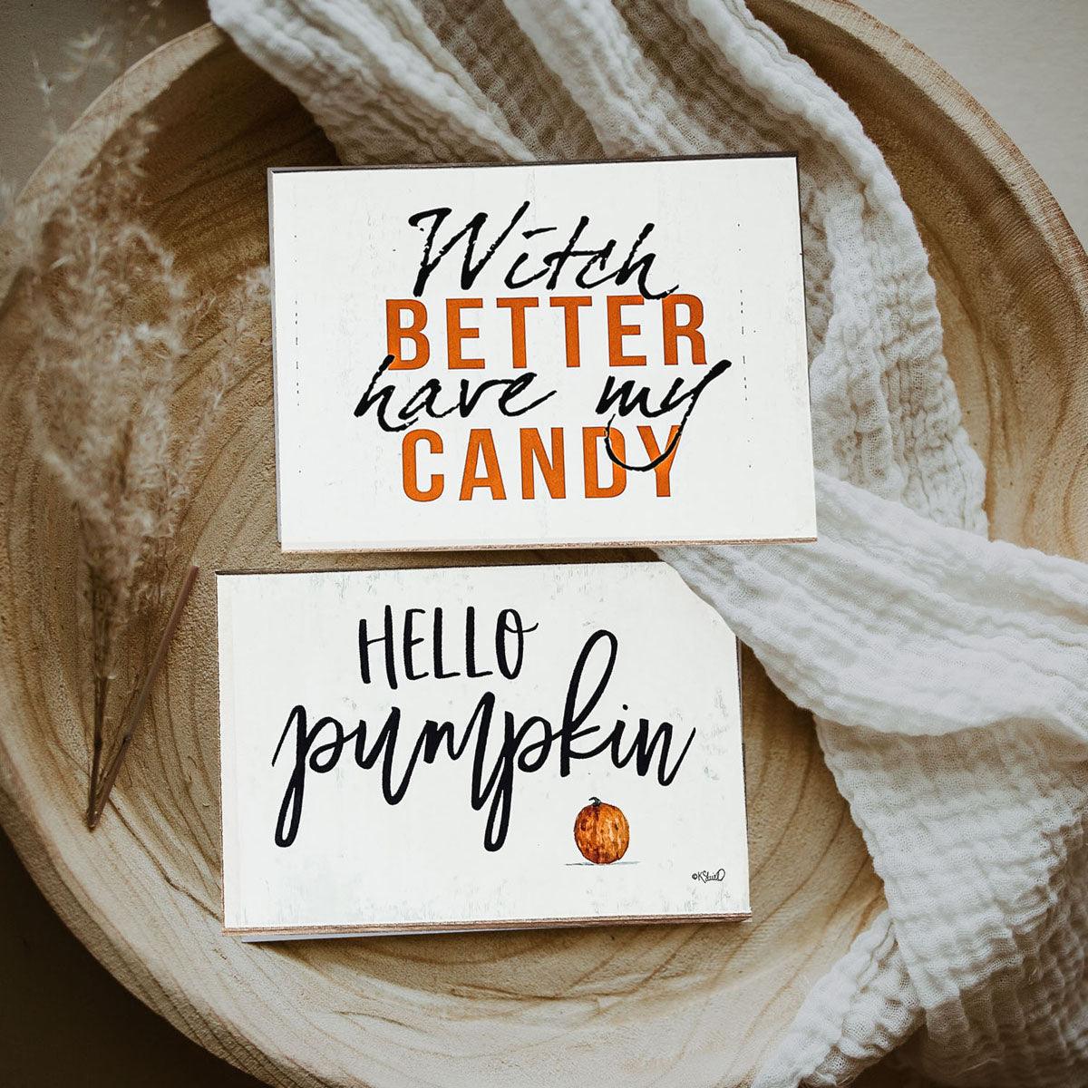 Hello Pumpkin Wooden Shelf Sign