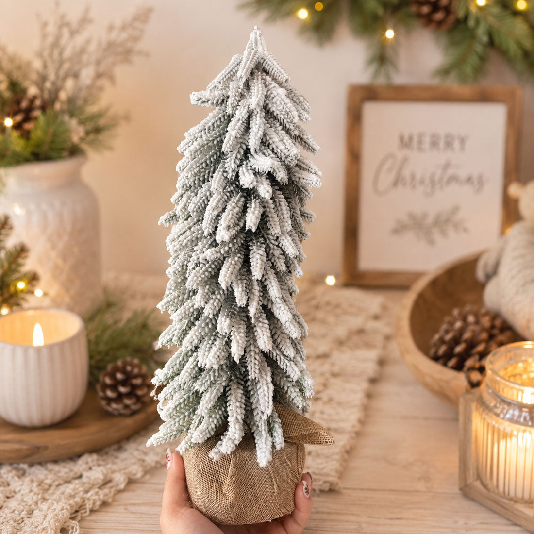 Snow-Covered Tabletop Christmas Trees